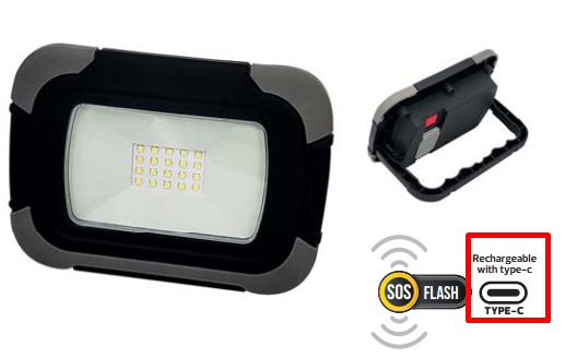 Prožektors LED, Horoz, PANDA, 10W, 800lm, 6400K, IP44, melns, ar akumulatori, 2600mAh