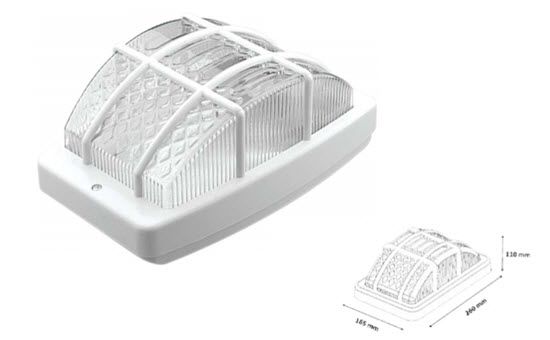 Plafons E27, PETEK, 60W, IP44, balts, ar režģi, plastmasa