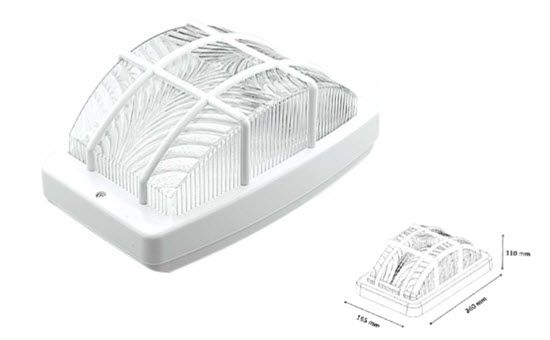 Plafons E27, KRAL, 60W, IP44, balts, ar režģi, plastmasa