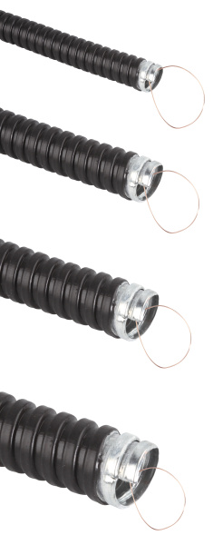 Caurule gofrēta metāla Mutlusan, izolēta, ar trosīti, melna, 26mm, (25m)