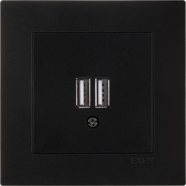 Rozete USB EXEN, KARELL, metal. melns, ar 2 USB