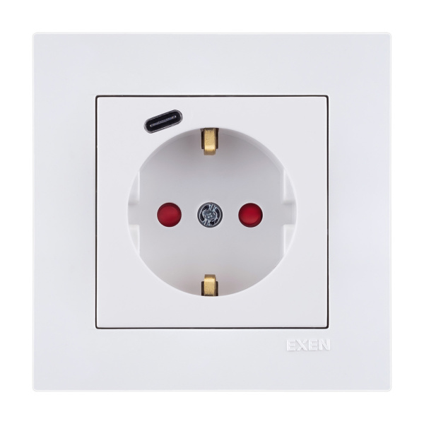 Rozete Type-C EXEN, KARELL, a/z, balts, ar Type-C