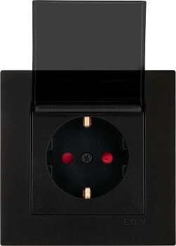Socket with cover EXEN, KARELL, grounded, black metal, with child protection