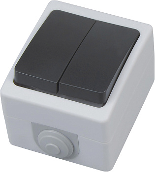 Выключатель Horoz, двойная, IP54, серый, наружн., (100)