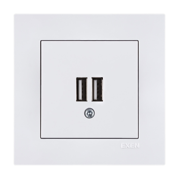 Rozete USB EXEN, KARELL, balts, ar 2 USB