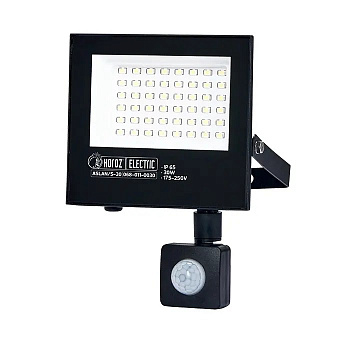Прожектор LED, Horoz, ASLAN-S, 30W, 3380lm, 4200K, IP65, черный, 8m MAX, алюминий, с сенсором, (16)