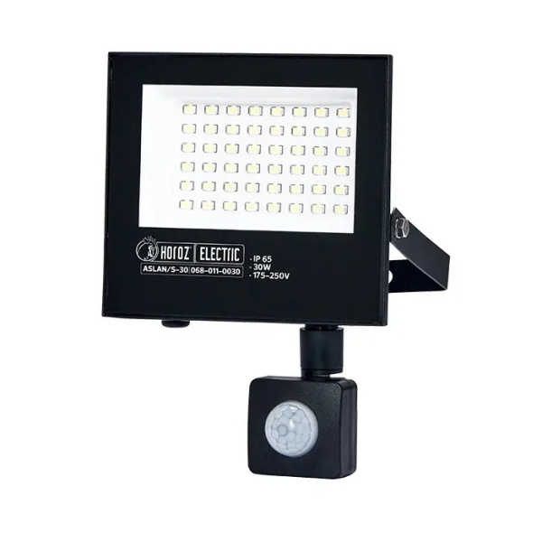 Prožektors LED, Horoz, ASLAN-S, 30W, 3380lm, 4200K, IP65, melns, 8m MAX, alumīnijs, ar sensoru, (16)