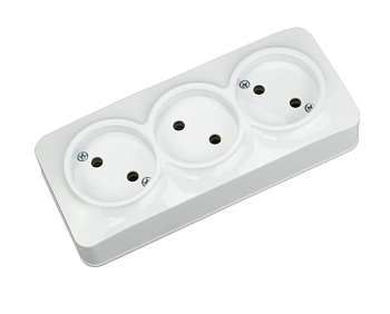 Socket Horoz, EVA, 3-socket, non-grounded, IP20, white, surface, (200)