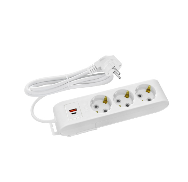 Pagarinātājs Horoz, DECO, 3-viet., 3m, a/z, balts, ar USB un Type-C, (12)